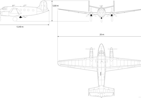 Самолет Dassault FLAMANT - чертежи, габариты, рисунки