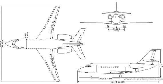 Самолет Dassault Falcon 2000DX - чертежи, габариты, рисунки