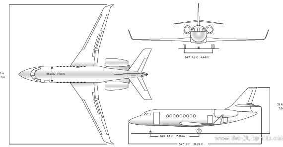 Самолет Dassault Falcon 2000LX - чертежи, габариты, рисунки