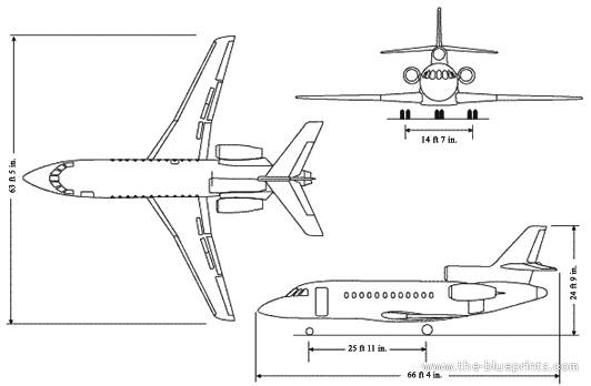 Самолет Dassault Falcon 900DX - чертежи, габариты, рисунки