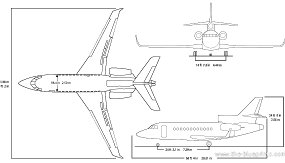 Самолет Dassault Falcon 900LX - чертежи, габариты, рисунки