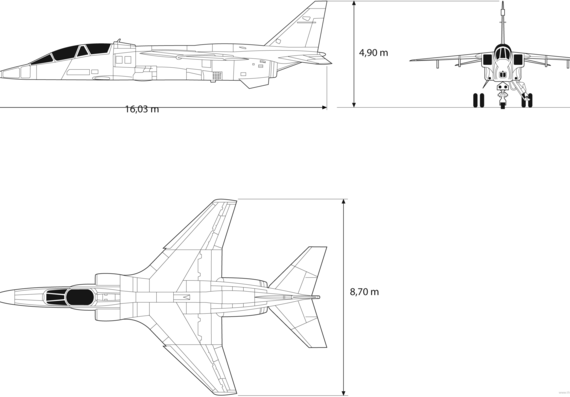 Самолет Dassault Jaguar - чертежи, габариты, рисунки