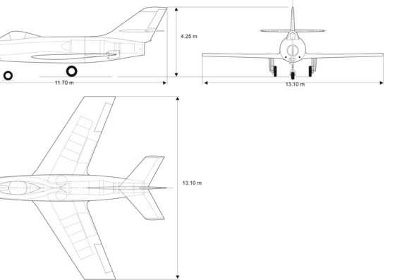 Самолет Dassault MD 452-C - чертежи, габариты, рисунки