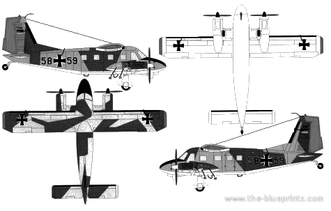Самолет Dornier Do 28 D-2 Skyservant - чертежи, габариты, рисунки