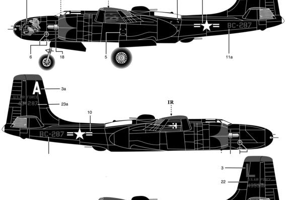 Самолет Douglas A-26B Invader - чертежи, габариты, рисунки