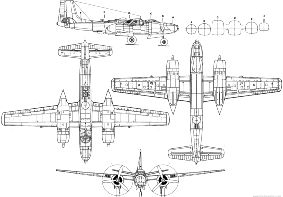 Самолет Douglas A-26 Invader - чертежи, габариты, рисунки