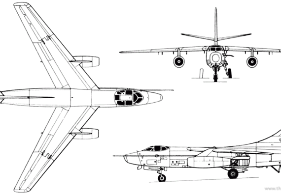 Самолет Douglas A-3 (A3D) Skywarrior (USA) (1952) - чертежи, габариты, рисунки