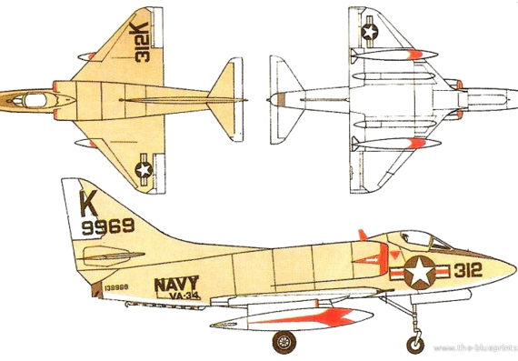 Самолет Douglas A4D-1 Skyhawk - чертежи, габариты, рисунки