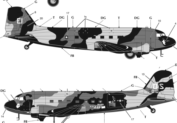 Самолет Douglas AC-47 Spooky Vietnam Gunship - чертежи, габариты, рисунки