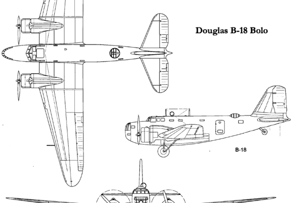 Самолет Douglas B-18 Bolo - чертежи, габариты, рисунки