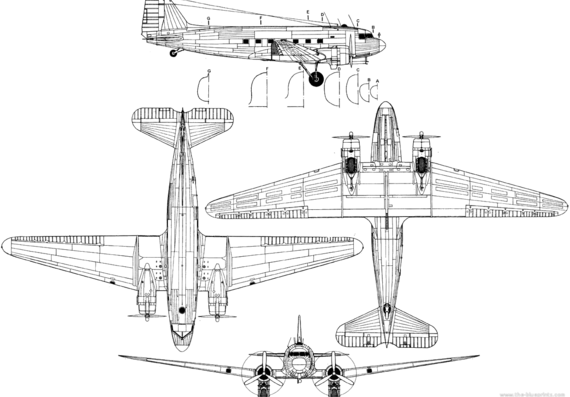 Самолет Douglas C-47 Skytrain (DC-3 Dakota) - чертежи, габариты, рисунки