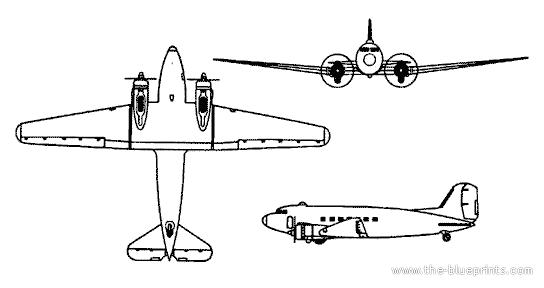 Самолет Douglas DC-3 Dakota - чертежи, габариты, рисунки