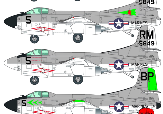 Самолет Douglas EF-1B 2 Skyknight - чертежи, габариты, рисунки