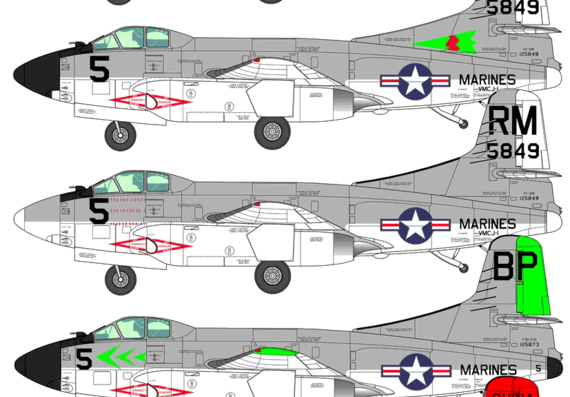 Aircraft Douglas F3D Skyknight - drawings, dimensions, figures