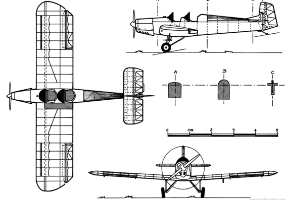 Самолет Druine D-5 Turbi - чертежи, габариты, рисунки