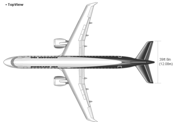 Самолет Embraer 190 - чертежи, габариты, рисунки