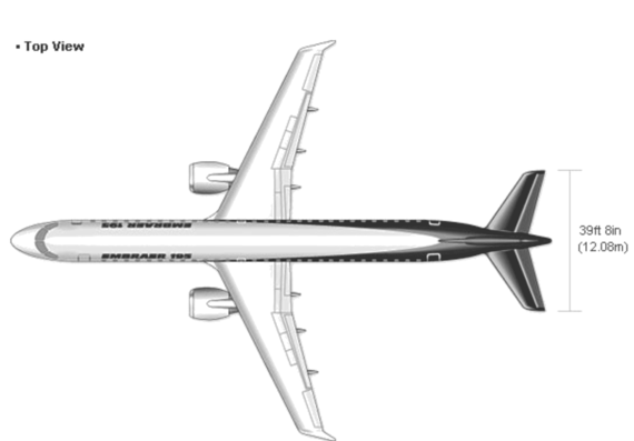 Самолет Embraer 195 - чертежи, габариты, рисунки