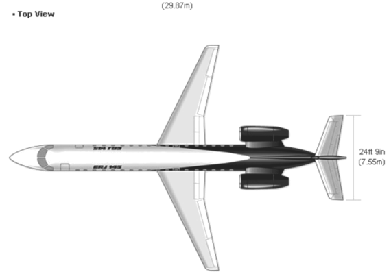 Самолет Embraer ERJ-145 - чертежи, габариты, рисунки