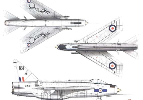 Самолет English Electric Lightning F.1A - чертежи, габариты, рисунки
