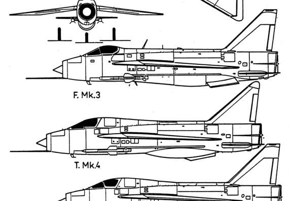 English Electric Lightning F6 aircraft - drawings, dimensions, figures