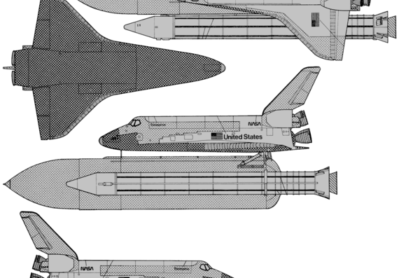 Самолет Enterprise Space Shuttle - чертежи, габариты, рисунки