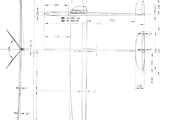 Самолет Estrella F3B - чертежи, габариты, рисунки