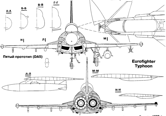 Самолет Eurofighter EF-2000 Typhoon - чертежи, габариты, рисунки