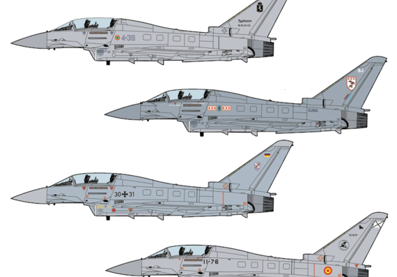 Самолет Eurofighter EF Typhoon IIB (2000) - чертежи, габариты, рисунки