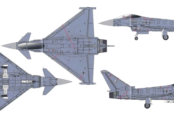 Самолет Eurofighter Typhoon - чертежи, габариты, рисунки