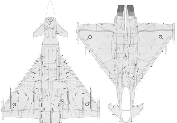 Самолет Eurofighter Typhoon F2 Single Seat - чертежи, габариты, рисунки