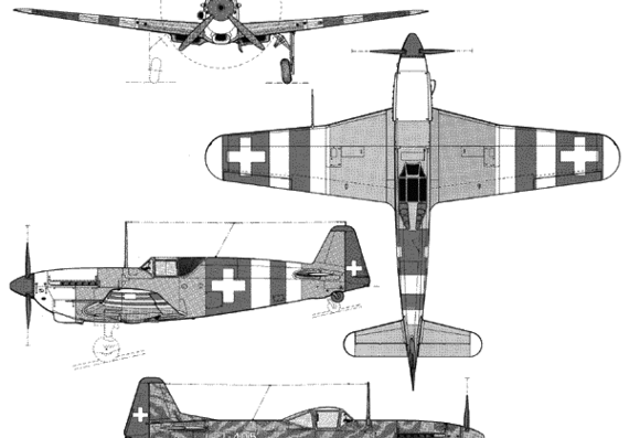 Самолет FA D-3801 - 3802 - The Swiss Mustang - чертежи, габариты, рисунки