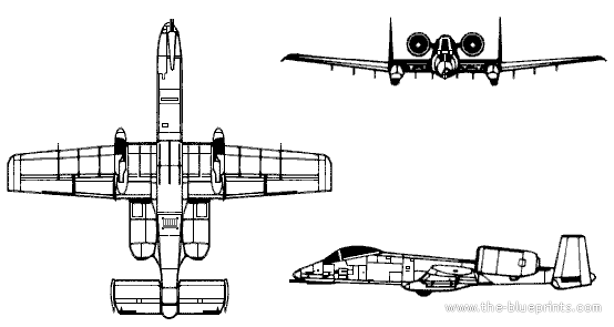 Самолет Fairchaild A-10 Thunderbolt - чертежи, габариты, рисунки