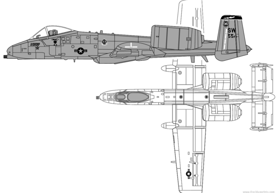 Самолет Fairchild Republic A-10 Thunderbolt II (Warthog) - чертежи, габариты, рисунки