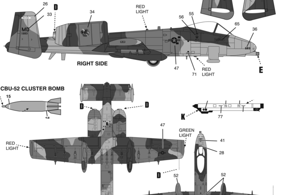 Самолет Fairchild Republic A-10 Warthog - чертежи, габариты, рисунки