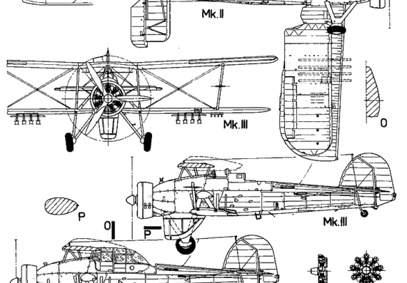 Самолет Fairey Swordfish Mk II - чертежи, габариты, рисунки