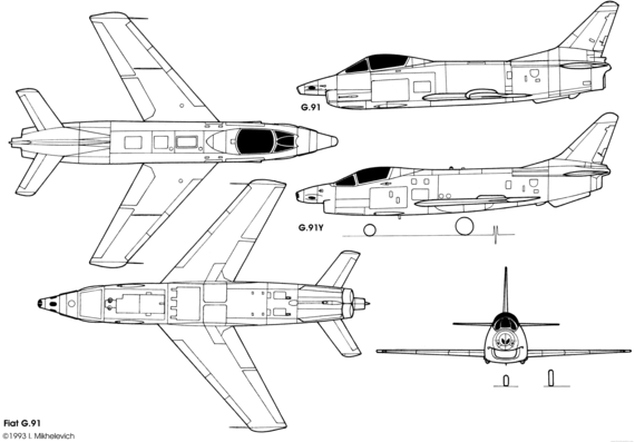 Самолет Fiat G.91 - чертежи, габариты, рисунки