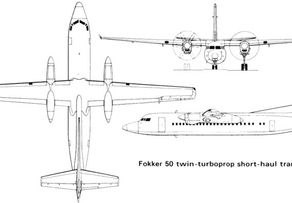 Самолет Fokker 50 Twin Turboprop - чертежи, габариты, рисунки