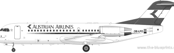 Самолет Fokker 70 F-28-0070 - чертежи, габариты, рисунки