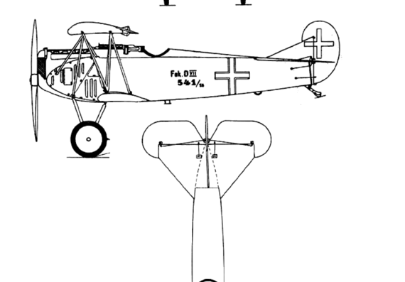 Самолет Fokker D-VII - чертежи, габариты, рисунки