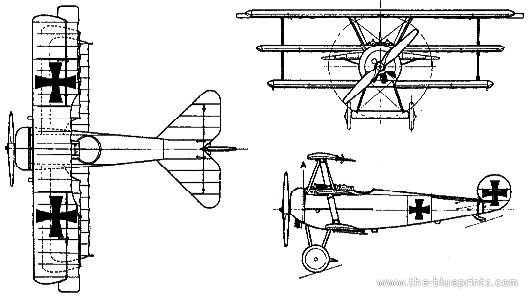 Самолет Fokker DR-1 TRIPLANE - чертежи, габариты, рисунки