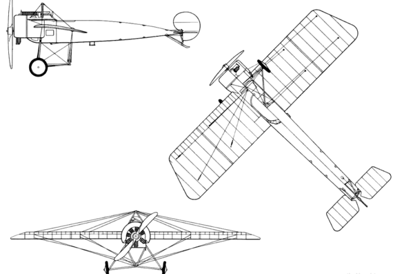 Самолет Fokker E-I Eindecker - чертежи, габариты, рисунки