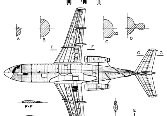 Самолет Fokker F-28 - чертежи, габариты, рисунки