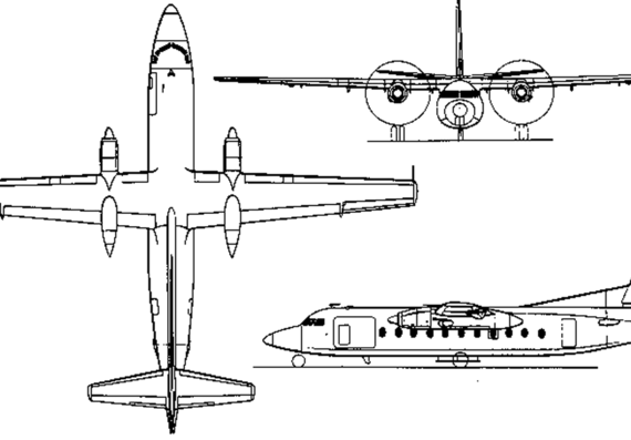 Самолет Fokker F27-500 - чертежи, габариты, рисунки