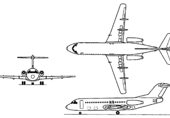 Самолет Fokker F.28 Fellowship - чертежи, габариты, рисунки