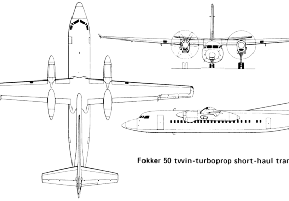 Самолет Fokker F50-100 - чертежи, габариты, рисунки