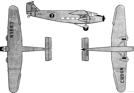Самолет Ford 5-AT Trimotor - чертежи, габариты, рисунки