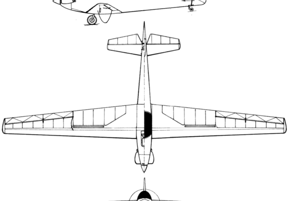 Самолет Fournier RF-2 - чертежи, габариты, рисунки