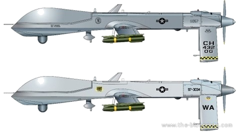 Самолет General Atomics MQ-1 Predator - чертежи, габариты, рисунки