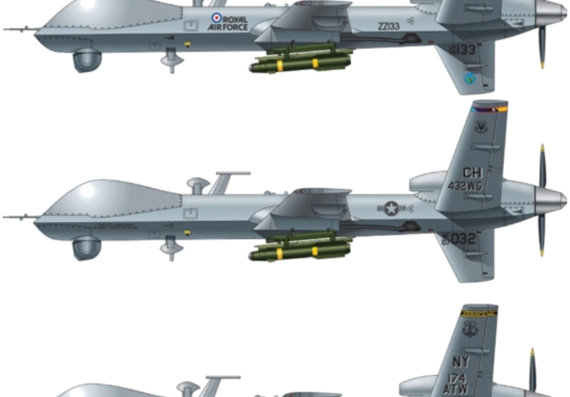 Самолет General Atomics MQ-9 Reaper - чертежи, габариты, рисунки