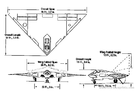 Самолет General Dynamics A-12 AVENGER - чертежи, габариты, рисунки